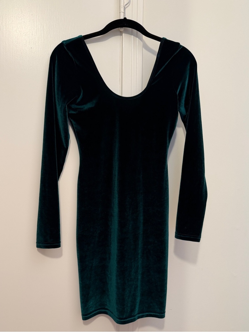 American Apparel Long Sleeve Velvet Scoop Back Dress in Dark Green size medium